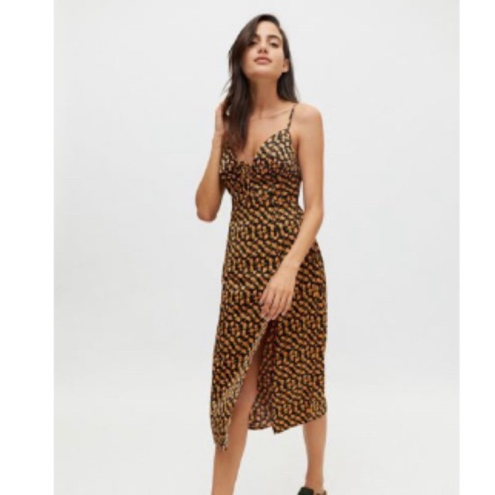 Urban outfitters silk dress heart slit deep v stretchy medium